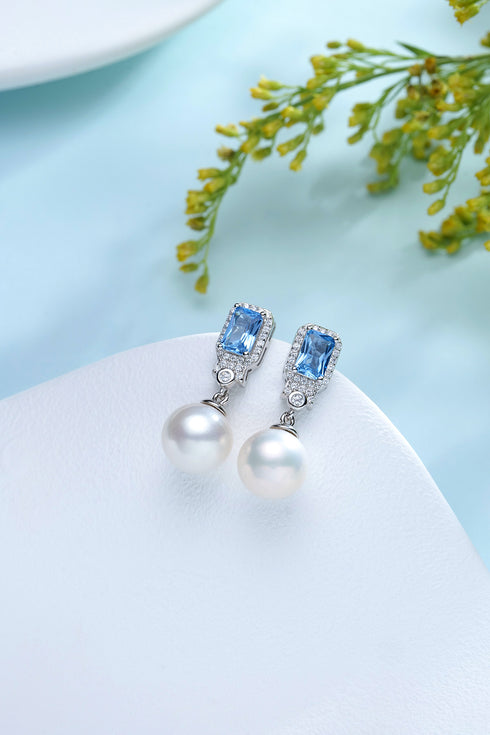 9-10mm Pearl Blue Zirconia Earrings - Earrings made with hand-selected pearls from House of Pearls