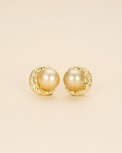9-10mm South Sea Golden Pearl Textured Stud Earrings