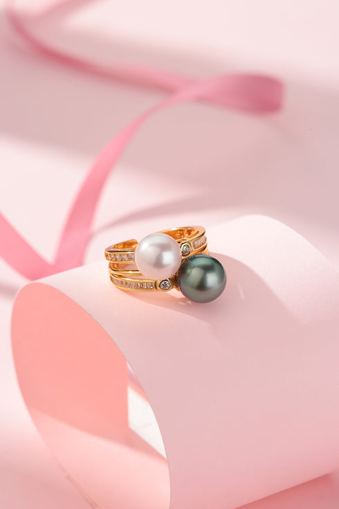 9-10mm Tahitian Black Pearl & Freshwater Pearl Ring - Rings made with hand-selected pearls from House of Pearls