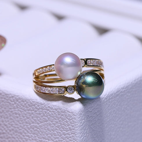 9-10mm Tahitian Black Pearl & Freshwater Pearl Ring - Rings made with hand-selected pearls from House of Pearls