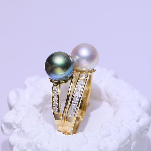9-10mm Tahitian Black Pearl & Freshwater Pearl Ring - Rings made with hand-selected pearls from House of Pearls