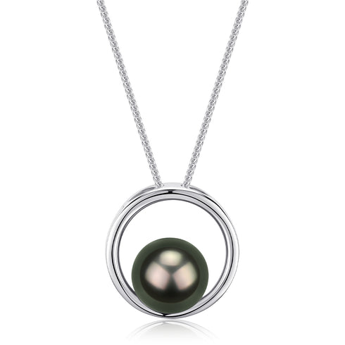 9-10mm Tahitian Black Pearl Ring Pendant - Necklaces made with hand-selected pearls from House of Pearls