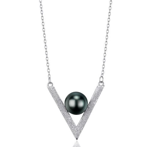 9-10mm Tahitian Black Pearl V Pendant Necklace - Necklaces made with hand-selected pearls from House of Pearls