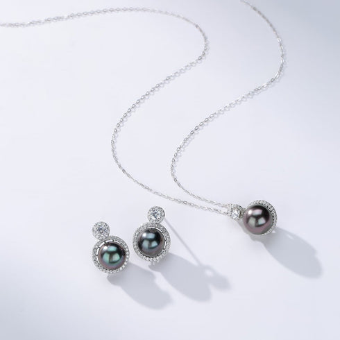 9-10mm Tahitian Pearl & Eline CZ Earrings - Earrings made with hand-selected pearls from House of Pearls