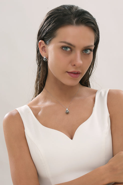 9-10mm Tahitian Pearl & Eline CZ Earrings - Earrings made with hand-selected pearls from House of Pearls