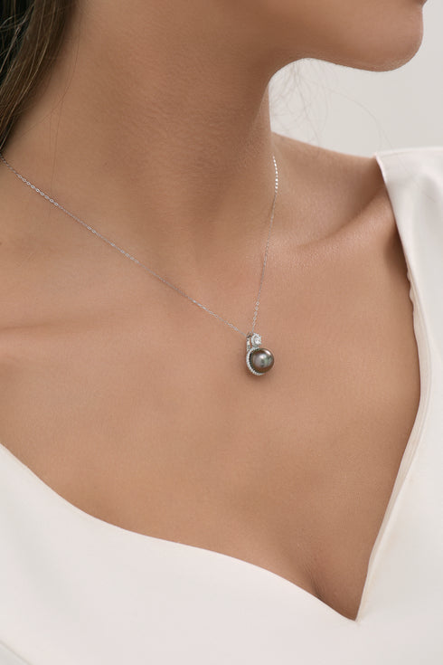 9-10mm Tahitian Pearl & Eline CZ Earrings - Earrings made with hand-selected pearls from House of Pearls