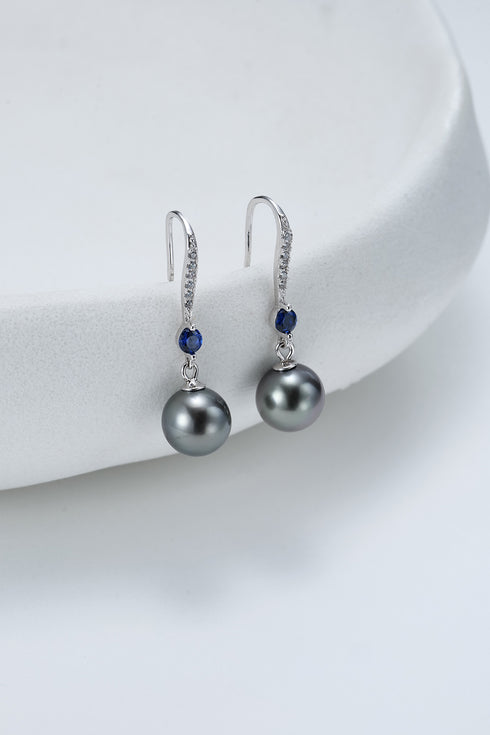 9-10mm Tahitian Pearl Sapphire Hook Earrings - Earrings made with hand-selected pearls from House of Pearls