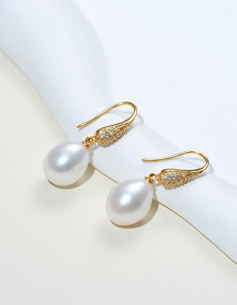 9–10mm Teardrop Freshwater Pearl Hook Earrings - Earrings made with hand-selected pearls from House of Pearls