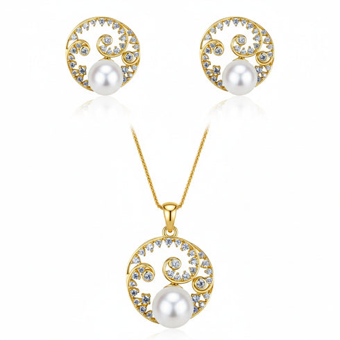 9–10mm White Freshwater Pearl Spiral Jewelry Set - Sets made with hand-selected pearls from House of Pearls