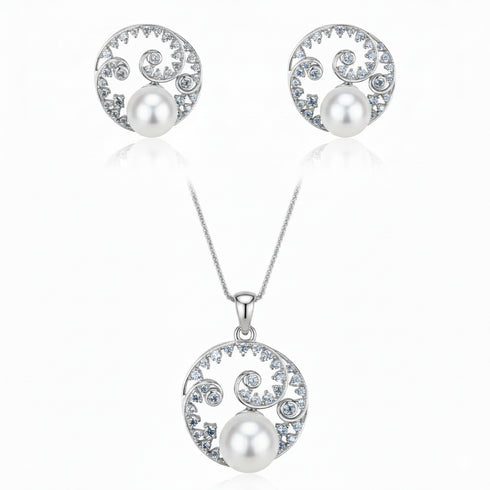 9–10mm White Freshwater Pearl Spiral Jewelry Set - Sets made with hand-selected pearls from House of Pearls