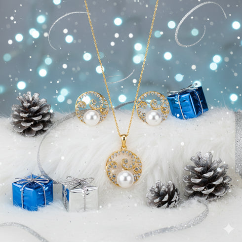 9–10mm White Freshwater Pearl Spiral Jewelry Set - Sets made with hand-selected pearls from House of Pearls