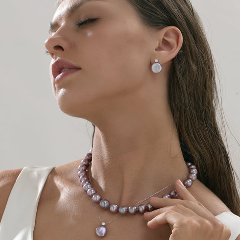 9-11mm purple freshwater pearl necklace set (2-piece): beaded strand with a matching pendant pearl