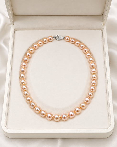 Edison pearl necklace, peach-pink 9–11mm beads, House Of Pearls XM