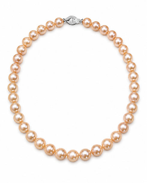 Peach Pink Edison pearl necklace, 9–11mm strand, House Of Pearls XM, silver clasp