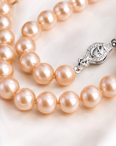 Necklace peach pink Edison pearl strand, 9-11mm, silver clasp, House Of Pearls XM
