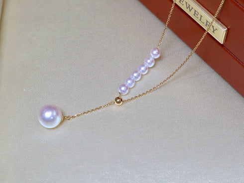 Pearl Y-necklace with 5–6mm white Akoya pearls on an 18K gold chain by House Of Pearls