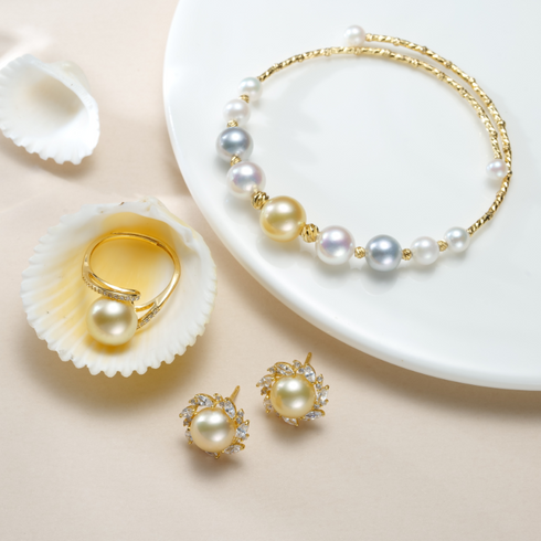 Bracelet: Smile Golden South Sea & Japanese Akoya Pearl Bangle by House Of Pearls