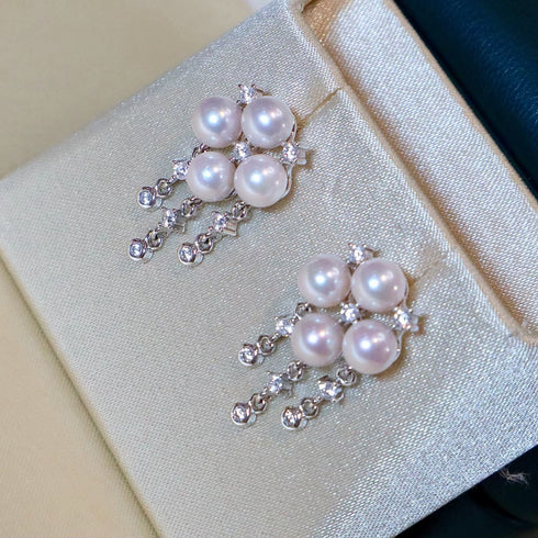 Earrings: 7–8mm Akoya pearl butterfly-wing stud earrings in silver with crystal accents, House Of Pearls -LC