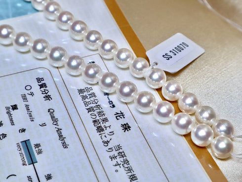 Hanadama Akoya pearl necklace with white 8.0–8.5mm pearls, SSL certified, House Of Pearls - TA