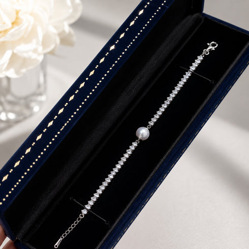 Aurora White Freshwater Pearl Marquise Cut Tennis Bracelet