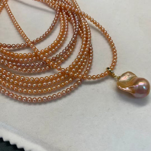 3-4mm Pink Rice Beads Baroque Pearl Pendant - House Of Pearls