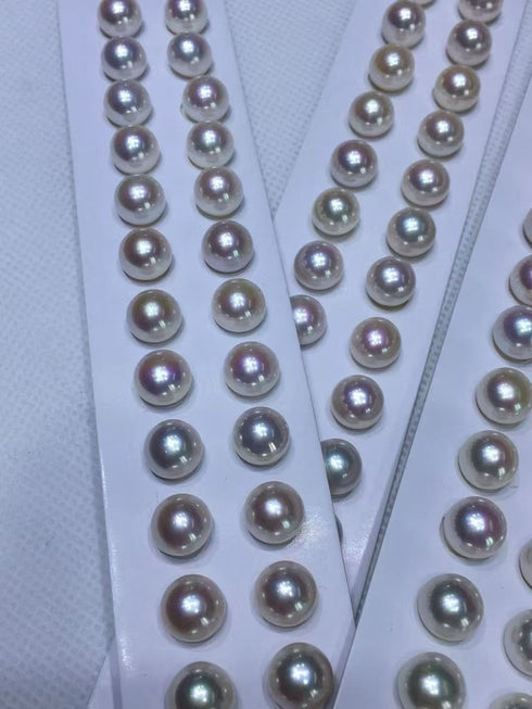 8–10mm Aurora Button Pearl Stud Earrings with iridescent white pearls