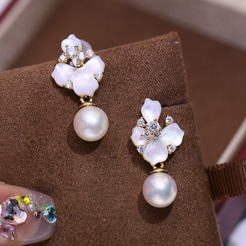 8-9mm Mother Of Pearls Floral Pearl Earrings - House Of Pearls
