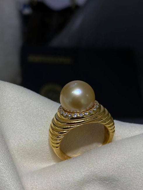 10-11mm South Sea Golden Pearl Thread Ring - Rings made with hand-selected pearls from House of Pearls