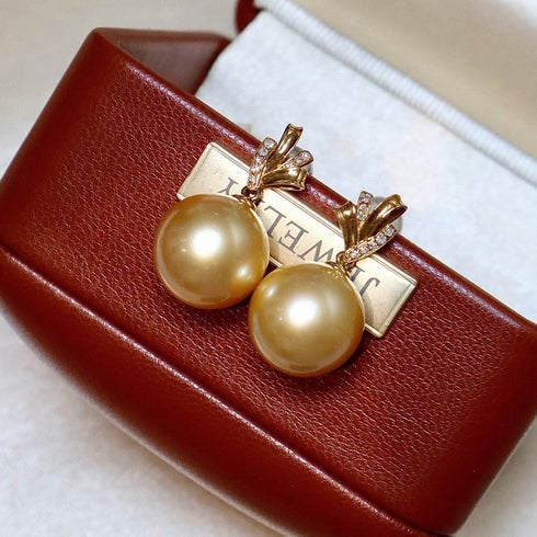 Audrey Earrings pair with golden South Sea pearls in 18K gold, House Of Pearls - FT.