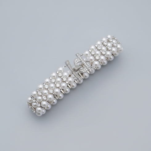 4-5mm Triple Strand Freshwater Pearl Cubic Zirconia Bracelet