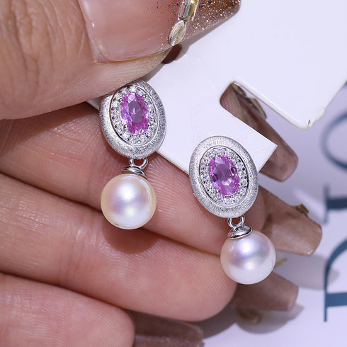 10-11mm Pink Cubic Zirconia Edison Pearl Earrings - House Of Pearls