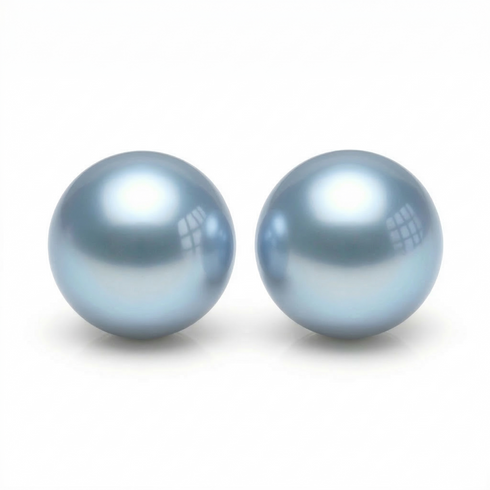 Earrings: Silver-Blue Japanese Akoya Pearl Studs AAA, 4–8mm, House of Pearls-TA pair