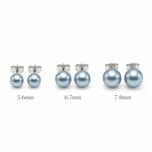 Silver-Blue Japanese Akoya Pearl Stud Earrings, AAA quality, 4–8mm, House of Pearls-TA
