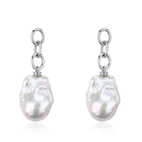 10-12mm Chain Bold Baroque Pearl Earrings