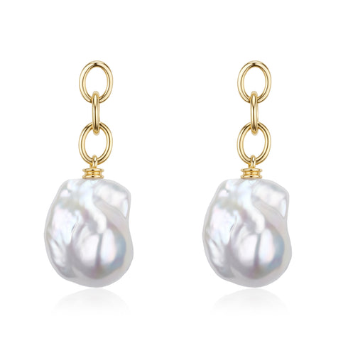 10-12mm Chain Bold Baroque Pearl Earrings