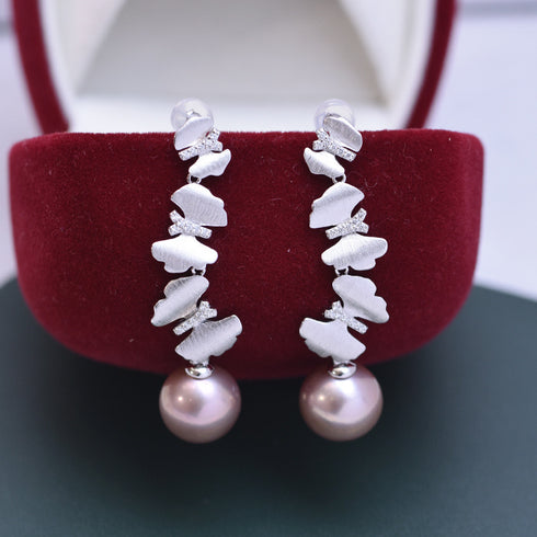 11-12mm Freshwater Pearl & Dancing Butterfly Earrings - House Of Pearls