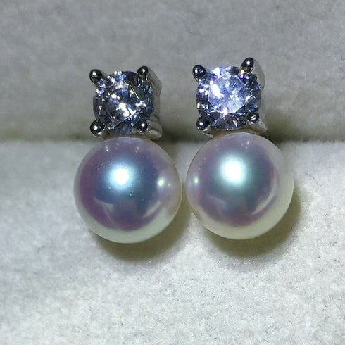 6.5-7mm Aurora White Freshwater Pearl Sasha Stud Earrings 5A High Luster