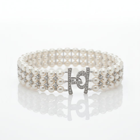 4-5mm Triple Strand Freshwater Pearl Cubic Zirconia Bracelet