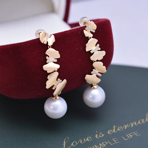 11-12mm Freshwater Pearl & Dancing Butterfly Earrings - House Of Pearls