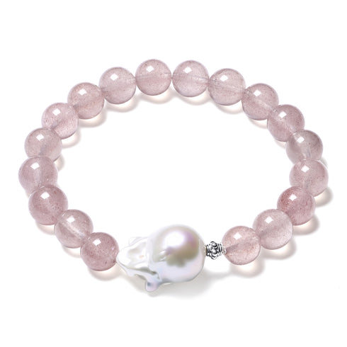 Rose Quartz Beads with Baroque Pearl Braclet