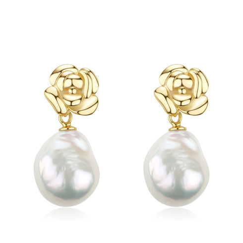 10-12mm Rose Bold Baroque Pearl Earrings