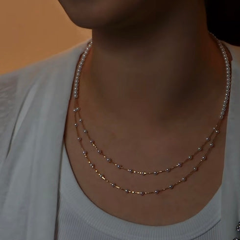 Necklace: 5–6mm freshwater pearl double-layer cascade on sterling silver chain