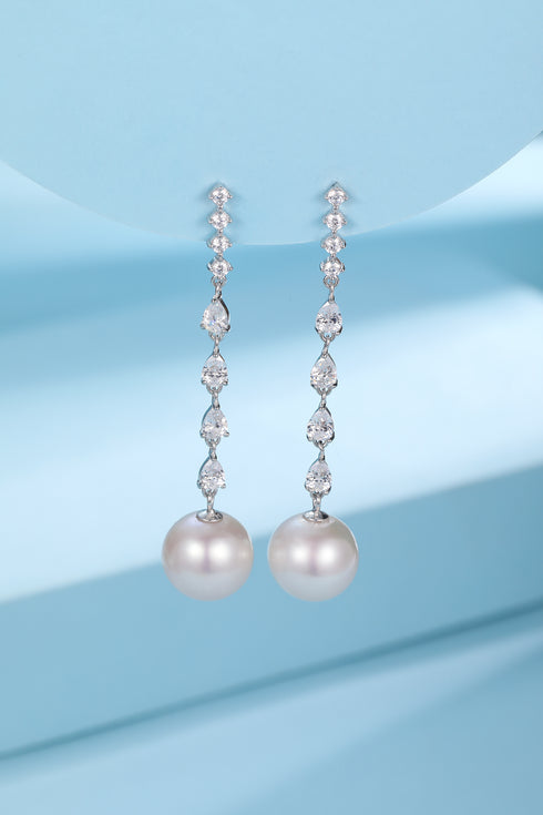 10-11mm Freshwater Pearl & Sparkling Long Freshwater Pearl Earrings - House Of Pearls