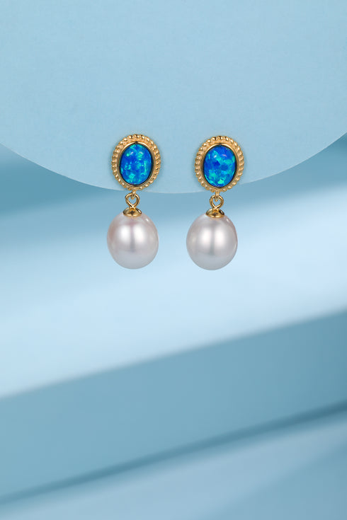 8-9mm Opal & Freshwater Drop Pearl Earrings - House Of Pearls