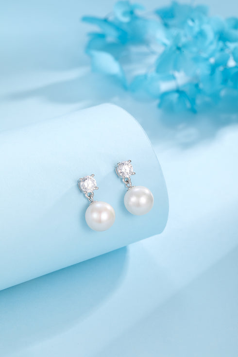 9-10mm Freshwater Pearl & Sasha Drop Large Zircon Earrings - House Of Pearls