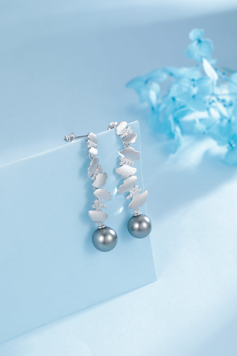 8-9mm Tahitian Pearl & Dancing Butterfly Earrings - House Of Pearls