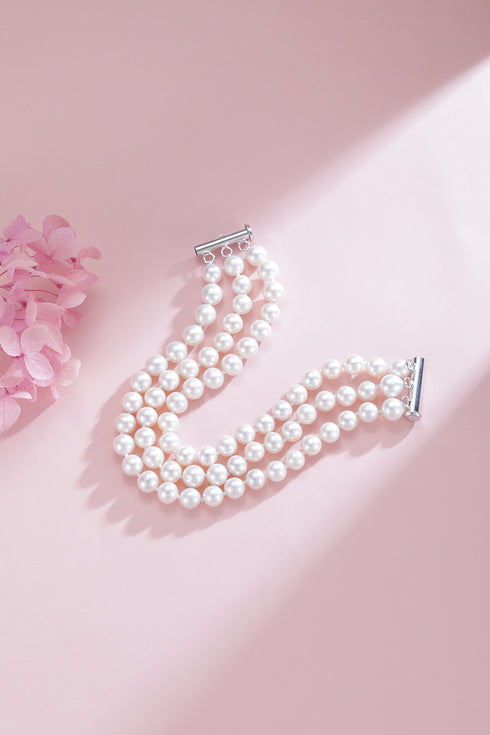 6-7mm Triple Strand Freshwater Pearls Necklace Bracelet Set (Purchase Individually) - House Of Pearls