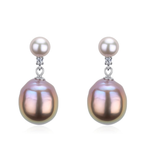 10-12mm Pink Purple Baroque Pearl Drop Earrings