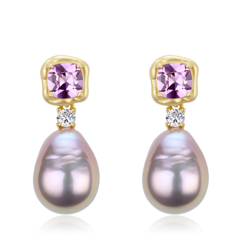 10-12mm Amethyst Purple Pink Baroque Pearl Earrings