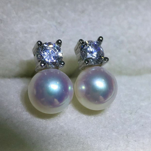 6.5-7mm Aurora White Freshwater Pearl Sasha Stud Earrings 5A High Luster